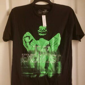 The Exorcist Men's T-Shirt Pazuzu Green Statue Priest Lampost Black Graphic Tee